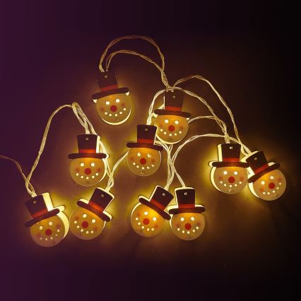 Aigostar - LED Ziemassvētku virtene 10xLED/3xAA 1,5m siltā baltā sniegavīrs