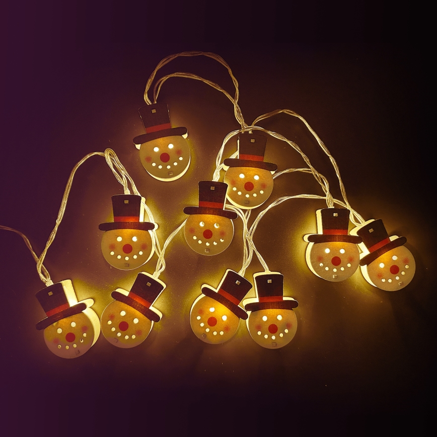 Aigostar - LED Ziemassvētku virtene 10xLED/3xAA 1,5m siltā baltā sniegavīrs