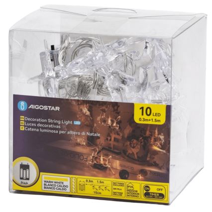 Aigostar - LED Ziemassvētku virtene 10xLED/3xAA 1,5m silti balta ar briežiem