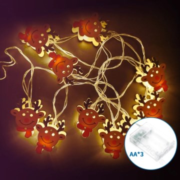 Aigostar - LED Ziemassvētku virtene 10xLED/3xAA 1,5m silti balta ar ziemeļbriedi
