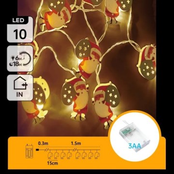 Aigostar - LED Ziemassvētku virtene 10xLED/3xAA 1,5m silti balta Santa Claus
