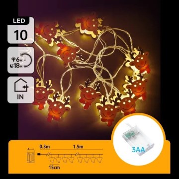 Aigostar - LED Ziemassvētku virtene 10xLED/3xAA 1,5m silti balta ziemeļbriedis