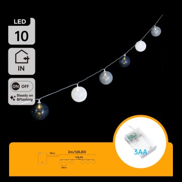 Aigostar - LED Ziemassvētku virtene 10xLED/3xAA, 2 m, silti balta