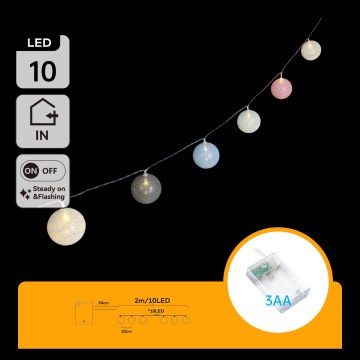 Aigostar - LED Ziemassvētku virtene 10xLED/3xAA 2m siltā baltā krāsā