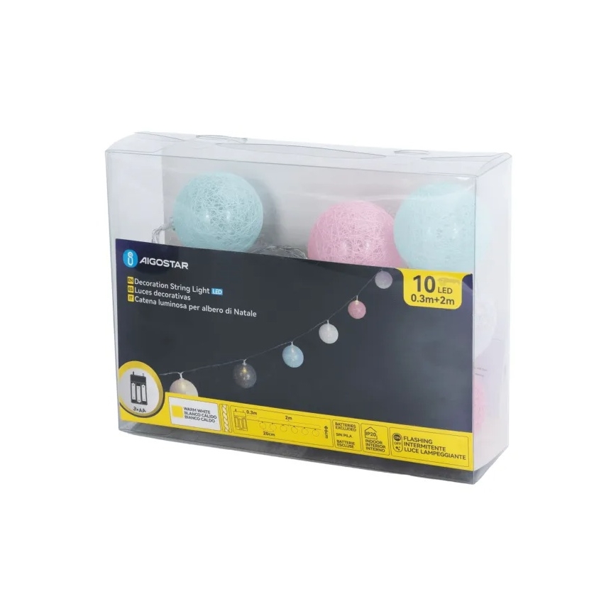 Aigostar - LED Ziemassvētku virtene 10xLED/3xAA 2m siltā baltā krāsā