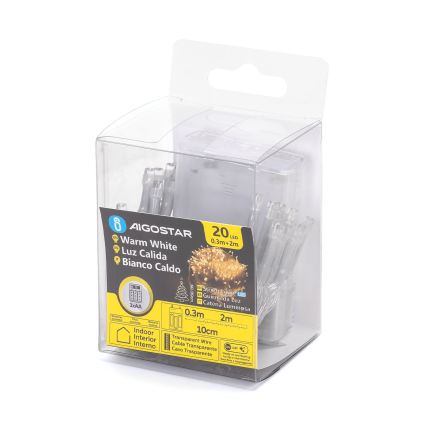 Aigostar - LED Ziemassvētku virtene 20xLED/3xAA 2,3 m siltā balta