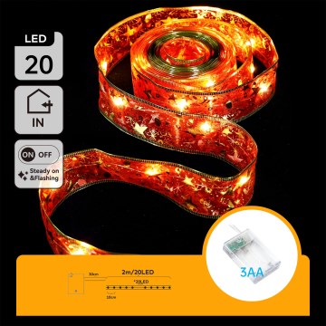 Aigostar - LED Ziemassvētku virtene 20xLED/3xAA 2 m siltā balta, sarkana