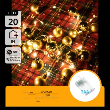 Aigostar - LED Ziemassvētku virtene 20xLED/3xAA 2 m silti balta