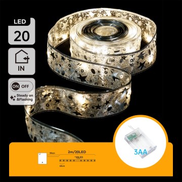 Aigostar - LED Ziemassvētku virtene 20xLED/3xAA 2 m silti balta sudraba
