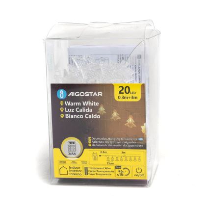 Aigostar - LED Ziemassvētku virtene 20xLED/3xAA 3,3m eglītes