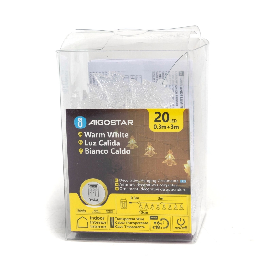 Aigostar - LED Ziemassvētku virtene 20xLED/3xAA 3,3m eglītes
