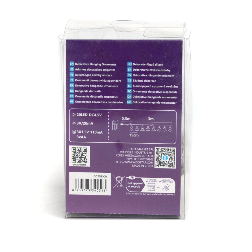 Aigostar - LED Ziemassvētku virtene 20xLED/3xAA 3,3m eglītes