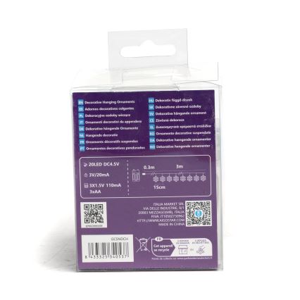 Aigostar - LED Ziemassvētku virtene 20xLED/3xAA 3,3m sniegpārslas