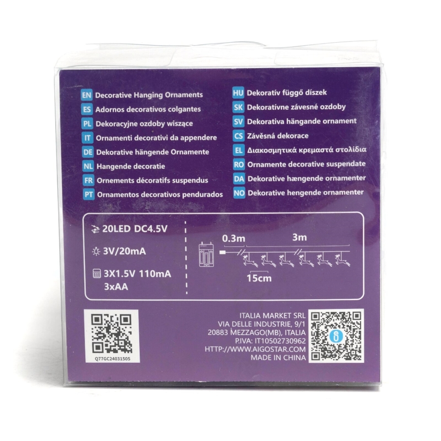 Aigostar - LED Ziemassvētku virtene 20xLED/3xAA 3,3m ziemeļbrieži
