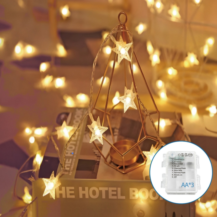 Aigostar - LED Ziemassvētku virtene 20xLED/3xAA 3,3m zvaigznes