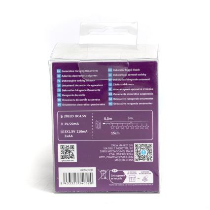 Aigostar - LED Ziemassvētku virtene 20xLED/3xAA 3,3m zvaigznes