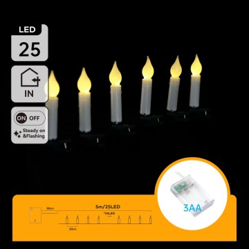 Aigostar - LED Ziemassvētku virtene, 25 LED, darbināma ar 3×AA, 5 m, silti balta