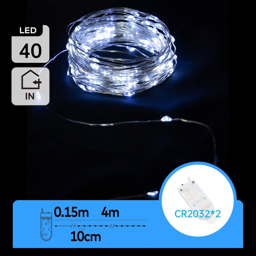 Aigostar - LED Ziemassvētku virtene 40xLED/2x3V 4m auksti balta