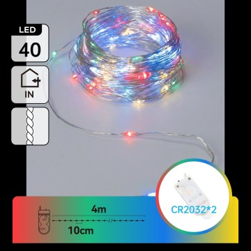 Aigostar - LED Ziemassvētku virtene 40xLED/2x3V 4m daudzkrāsaina