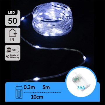 Aigostar - LED Ziemassvētku virtene 50xLED/3xAA 5,3m auksti balta
