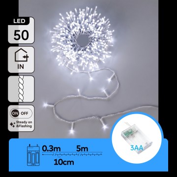 Aigostar - LED Ziemassvētku virtene 50xLED/3xAA 5,3m auksti balta