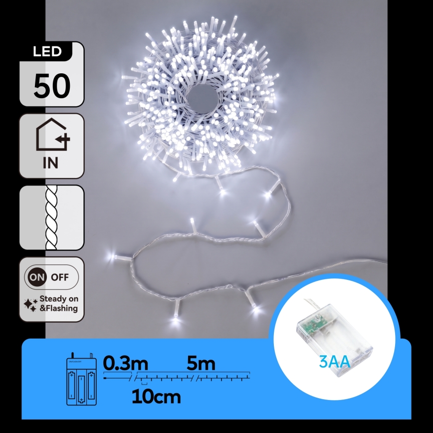 Aigostar - LED Ziemassvētku virtene 50xLED/3xAA 5,3m auksti balta