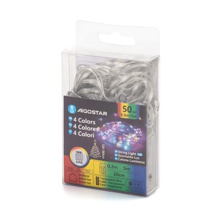 Aigostar - LED Ziemassvētku virtene 50xLED/3xAA 5,3m daudzkrāsaina