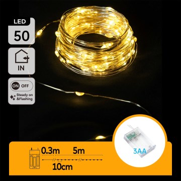 Aigostar - LED Ziemassvētku virtene 50xLED/3xAA 5,3m siltā balta