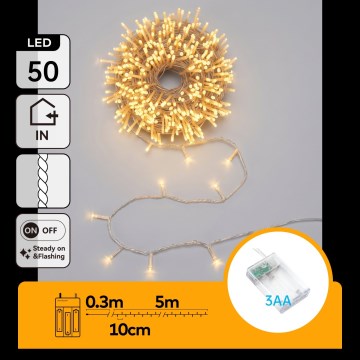 Aigostar - LED Ziemassvētku virtene 50xLED/3xAA 5,3m siltā balta