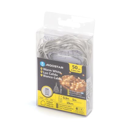 Aigostar - LED Ziemassvētku virtene 50xLED/3xAA 5,3m silti balta