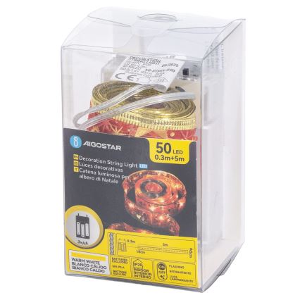 Aigostar - LED Ziemassvētku virtene 50xLED/3xAA 5m siltā balta, sarkana