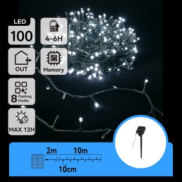 Aigostar - LED Ziemassvētku virtene ar saules enerģiju 100xLED/8 režīmi 12m IP65 auksta balta