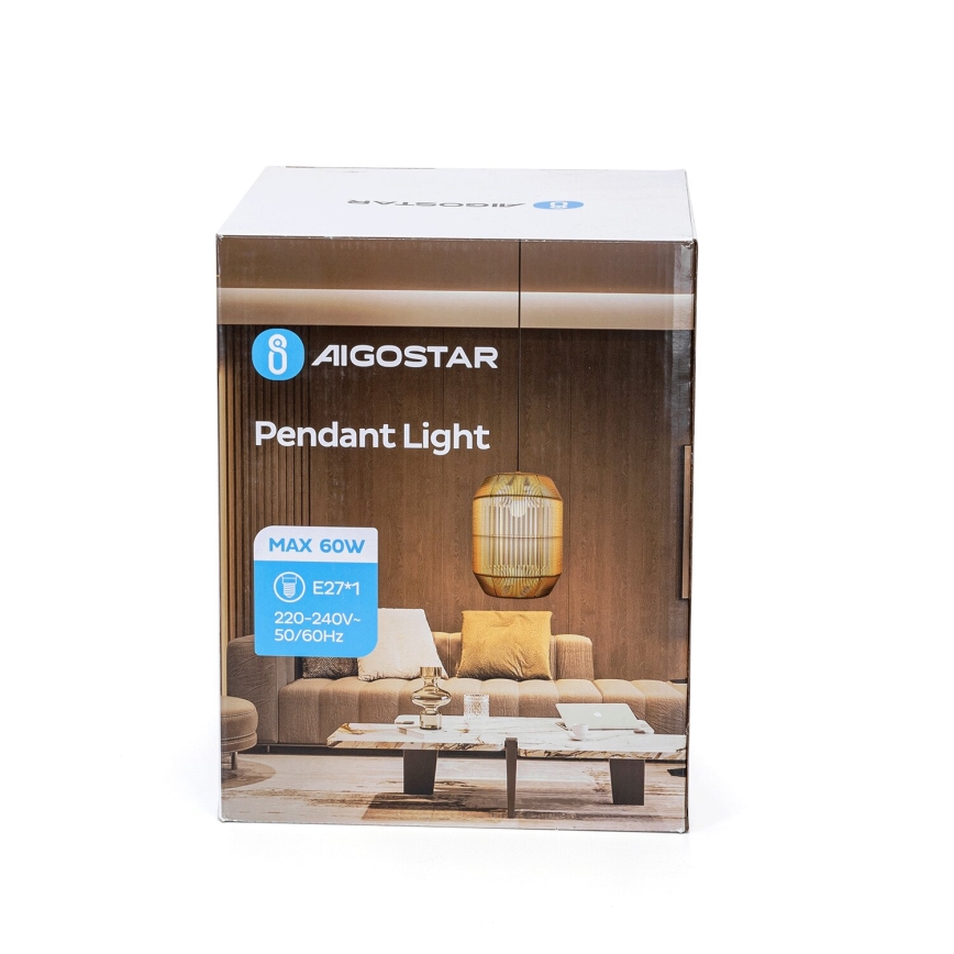 Aigostar - Lustra ar auklu 1xE27/60W/230V bēša