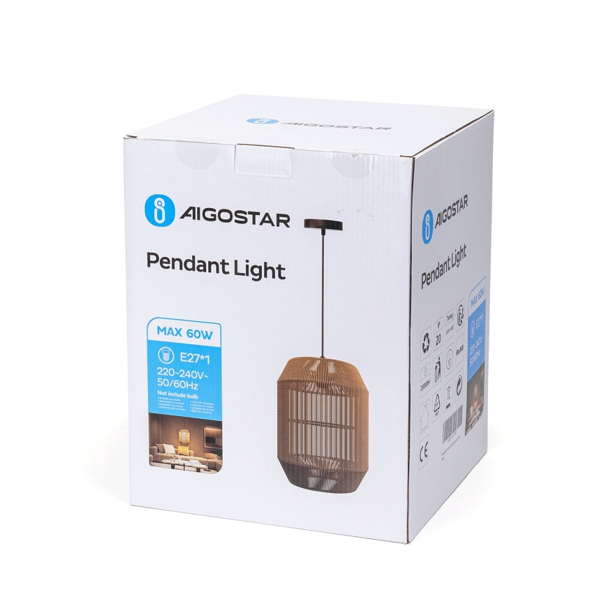 Aigostar - Lustra ar auklu 1xE27/60W/230V bēša
