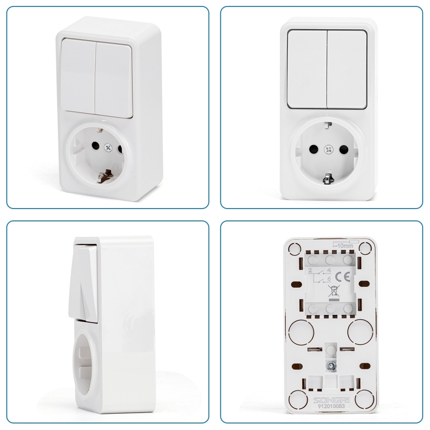 Aigostar - Mājas slēdzis 2P ar kontaktligzdu 1x10A/250V