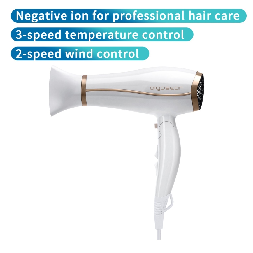 Aigostar - Matu fēns ar jonizatoru 2200W/230V balta
