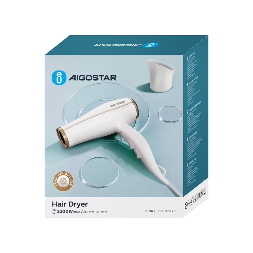 Aigostar - Matu fēns ar jonizatoru 2200W/230V balta