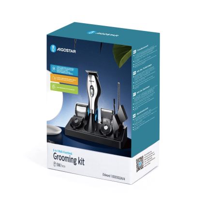 Aigostar - Matu griešanas ierīce ar piederumiem 6in1 5W/5V melna