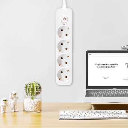 Aigostar - Pagarinātāja vads ar slēdzi 4Z 5m balta