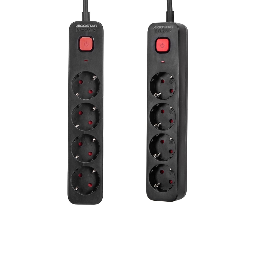 Aigostar - Pagarinātāja vads ar slēdzi 4Z Type F 1,5m SCHUKO melna