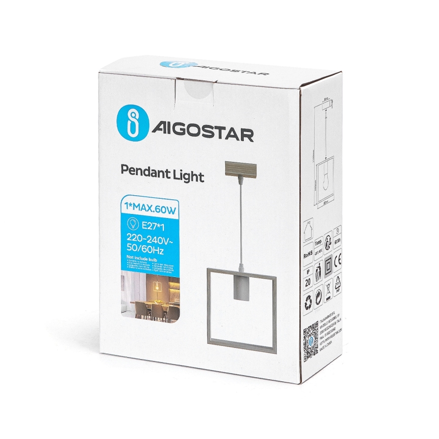 Aigostar - Pakaramā lustra ar trosi 1xE27/60W/230V bēša
