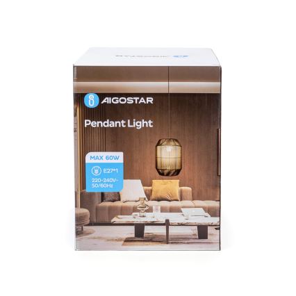 Aigostar - pakaramais gaismeklis ar vadu 1xE27/60W/230V melns, diam. 23 cm