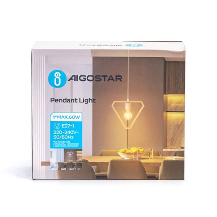 Aigostar - Piekaramā lampa ar vadu 1xE27/60W/230V bēšā krāsā