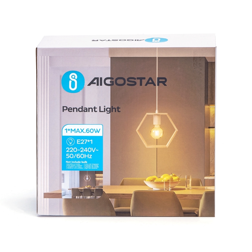 Aigostar - Piekaramā lampa uz vada 1xE27/60W/230V bēša