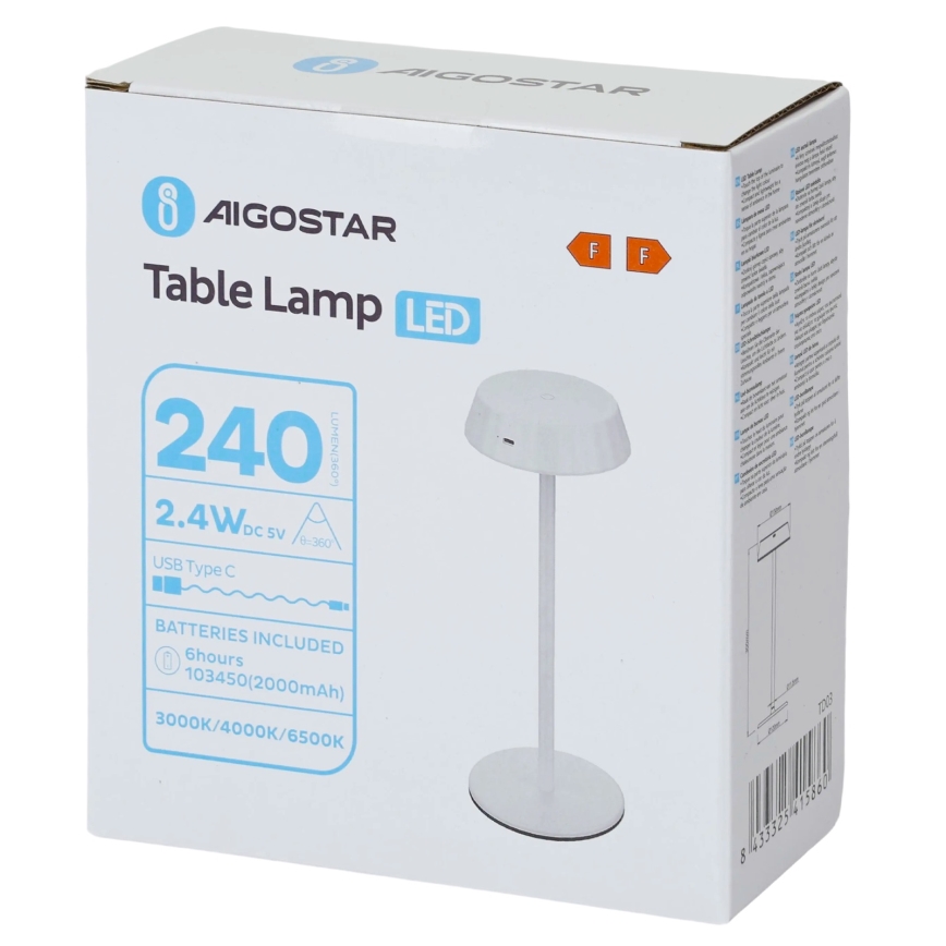 Aigostar - regulējama LED galda lampa AMBIENT LED/2,4W/5V 3000-6500K balta