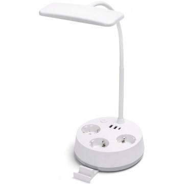 Aigostar - regulējama LED galda lampa ar kontaktligzdām un USB LED/4,6W/230V 3000/4000/6500K balta