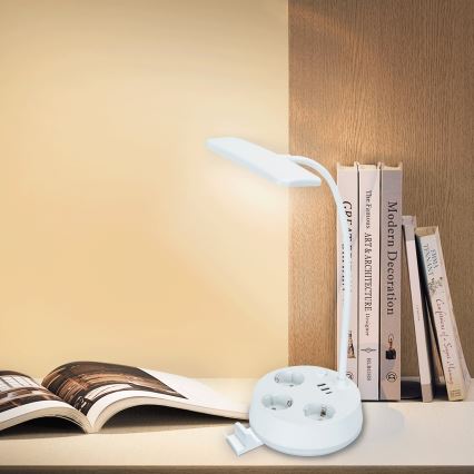 Aigostar - regulējama LED galda lampa ar kontaktligzdām un USB LED/4,6W/230V 3000/4000/6500K balta