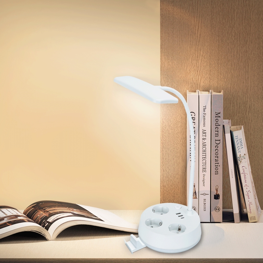 Aigostar - regulējama LED galda lampa ar kontaktligzdām un USB LED/4,6W/230V 3000/4000/6500K balta