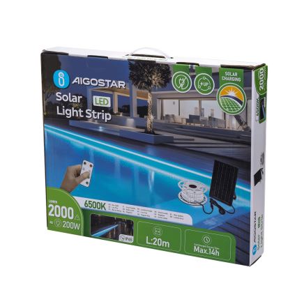 Aigostar - regulējama saules LED lente LED/20W/3,2V 20 m 6500K IP65 + tālvadības pults
