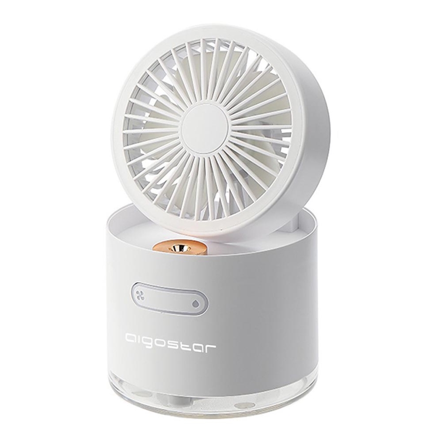 Aigostar - RGB Bezvadu mini galds ventilators ar gaisa mitrinātāju 10W/5V balta